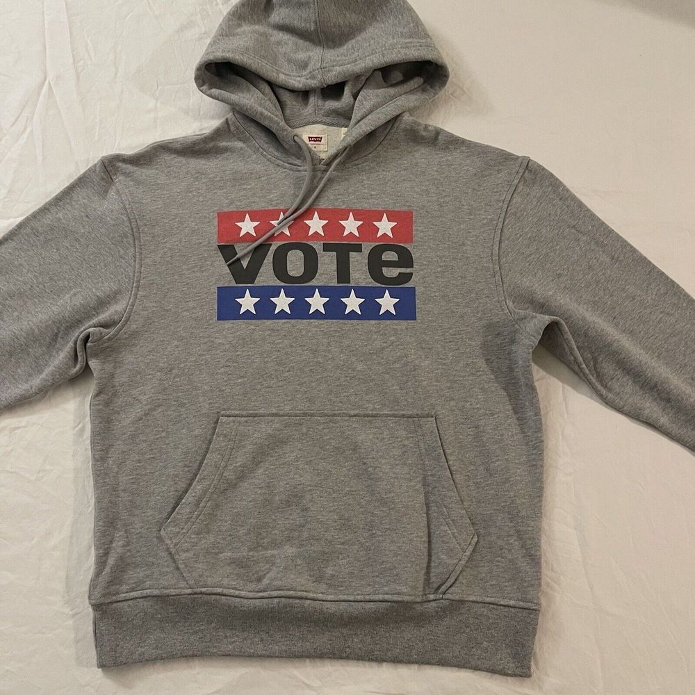 Levi's Men's Vote‎ Relaxed Graphic Hoodie Wash Gray Heather Size Small